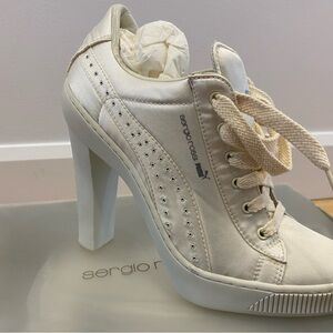 Sergio Rossi Cream and White Heels with Perforated Design